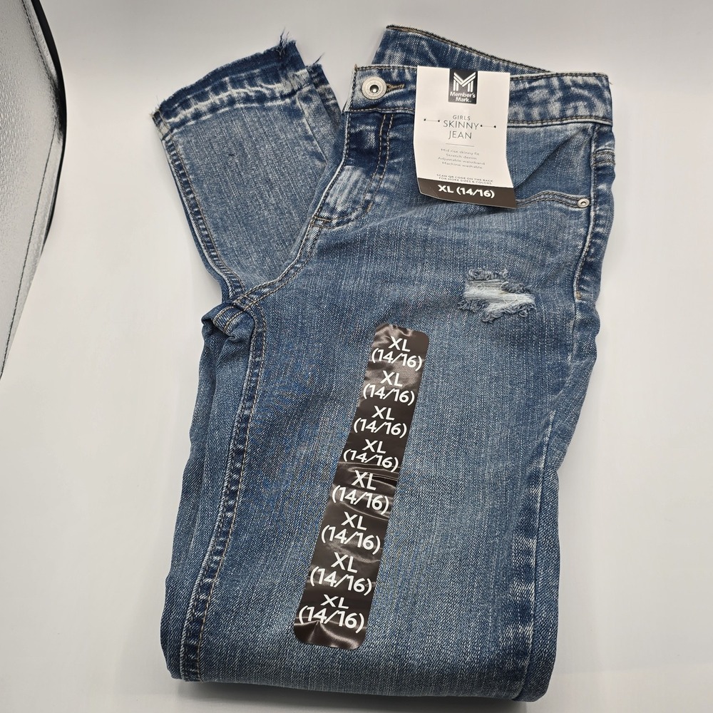 Members Mark 14/16 Blue Denim Jeans Girls Skinny Stretch Mid Rise XL